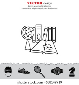 Web line icon. Globe , book and glasses (education, teaching, training)