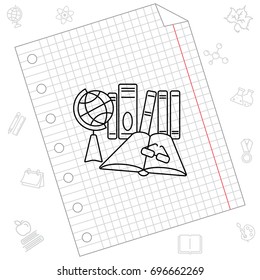Web line icon. Globe , book and glasses (education, teaching, training)