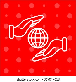 Web line icon. Globe in hand.