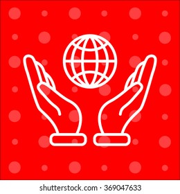 Web line icon. Globe in hand.
