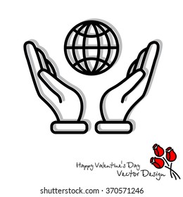 Web line icon. Globe in hand.