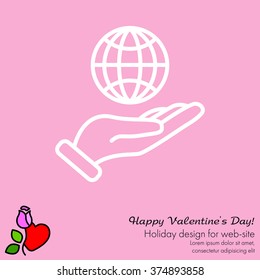 Web line icon. Globe in hand.