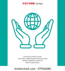 Web line icon. Globe in hand.