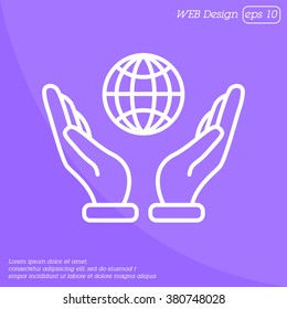 Web line icon. Globe in hand.