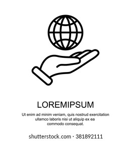 Web line icon. Globe in hand.