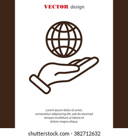 Web line icon. Globe in hand.