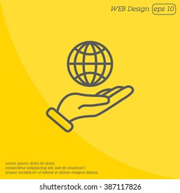 Web line icon. Globe in hand.