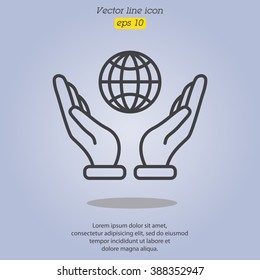 Web line icon. Globe in hand.