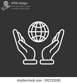 Web line icon. Globe in hand.
