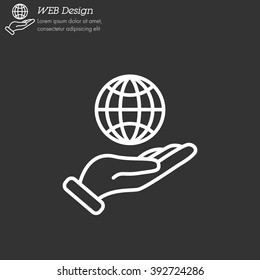 Web line icon. Globe in hand.