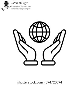 Web line icon. Globe in hand.