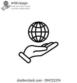 Web line icon. Globe in hand.