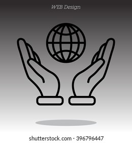 Web line icon. Globe in hand.
