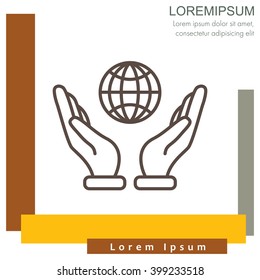 Web line icon. Globe in hand.