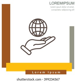 Web line icon. Globe in hand.