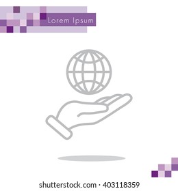Web line icon. Globe in hand.