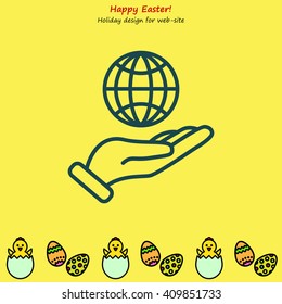 Web line icon. Globe in hand.