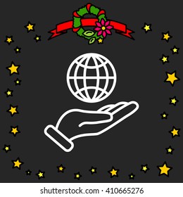 Web line icon. Globe in hand.
