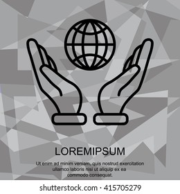 Web line icon. Globe in hand.