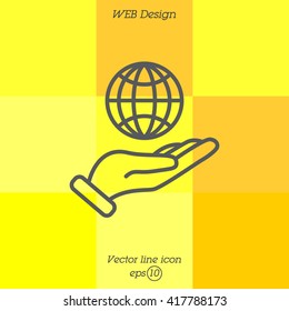 Web line icon. Globe in hand.