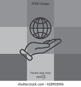 Web line icon. Globe in hand.