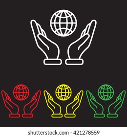 Web line icon. Globe in hand.