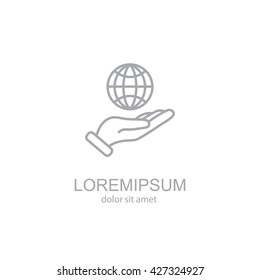 Web line icon. Globe in hand.