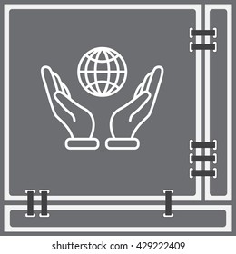 Web line icon. Globe in hand.