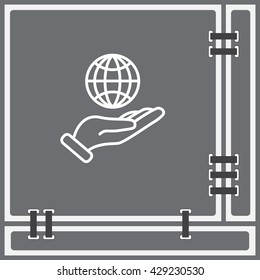 Web line icon. Globe in hand.