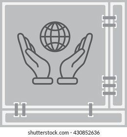 Web line icon. Globe in hand.