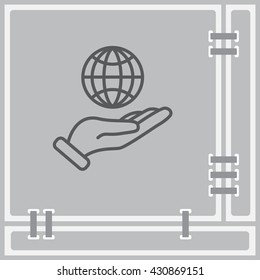 Web line icon. Globe in hand.