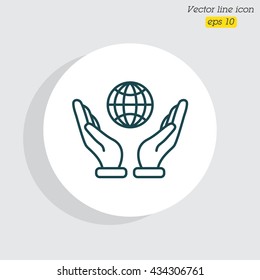 Web line icon. Globe in hand.