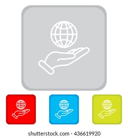 Web line icon. Globe in hand.