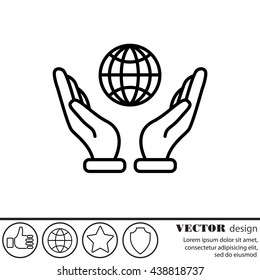 Web line icon. Globe in hand.