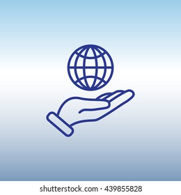 Web line icon. Globe in hand.