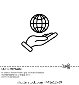 Web line icon. Globe in hand.