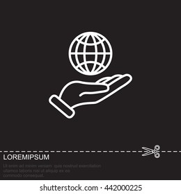 Web line icon. Globe in hand.