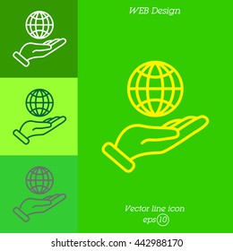 Web line icon. Globe in hand.
