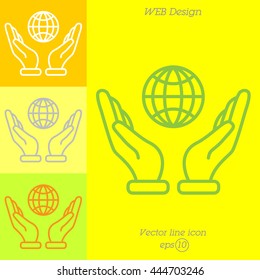 Web line icon. Globe in hand.
