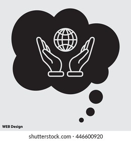 Web line icon. Globe in hand.