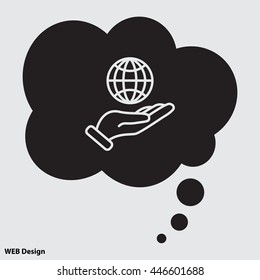Web line icon. Globe in hand.