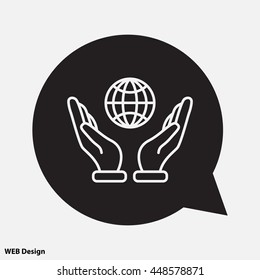Web line icon. Globe in hand.