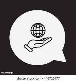 Web line icon. Globe in hand.