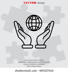 Web line icon. Globe in hand.