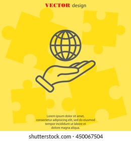Web line icon. Globe in hand.