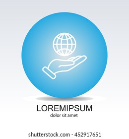 Web line icon. Globe in hand.