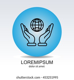 Web line icon. Globe in hand.