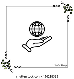 Web line icon. Globe in hand.