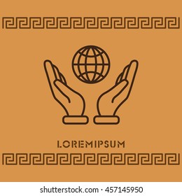 Web line icon. Globe in hand.