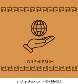 Web line icon. Globe in hand.
